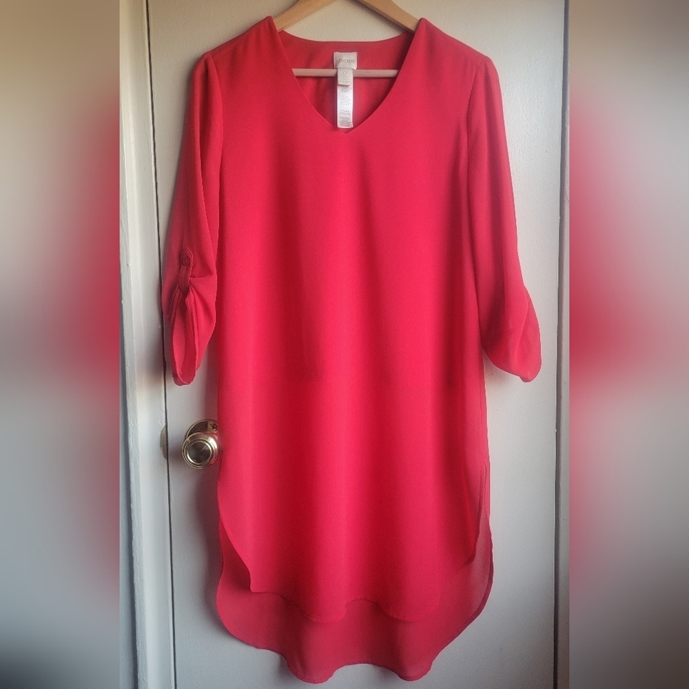 CHICOS Women's V-Neck Blouse - Vibrant Red